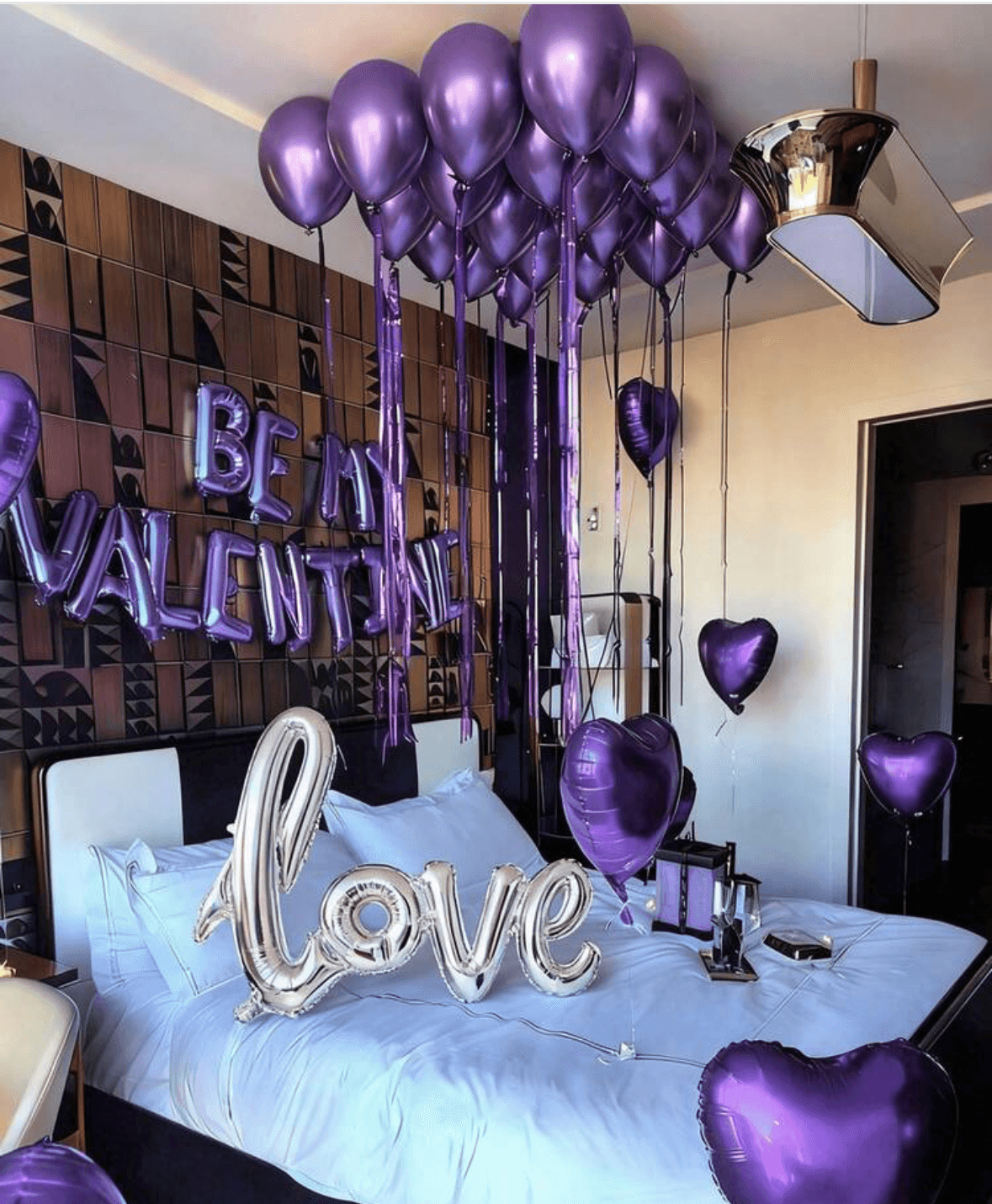 Purple themed romantic bedroom setup